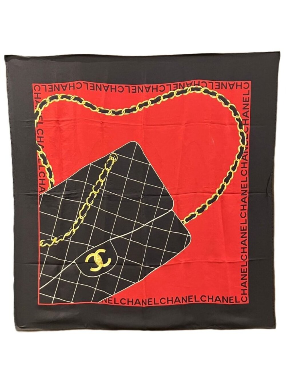 Chanel Quilted Pattern CC Logo Chain Bag Design Scarf Silk
